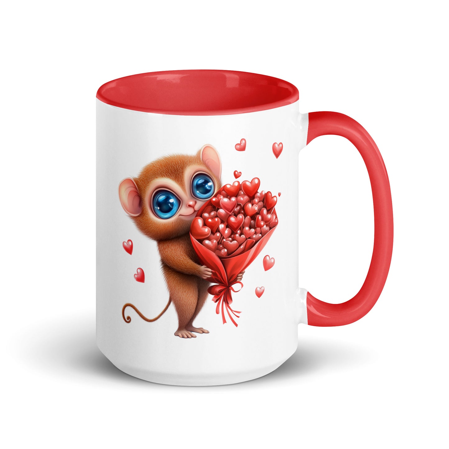 Looking for a gift for that special someone this Valentine's Day, birthday or wedding anniversary? This ceramic mug features an adorable tarsier holding a bouquet of red heart-shaped flowers. Made from durable ceramic, this mug is ideal for coffee, tea, or any beverage of choice.