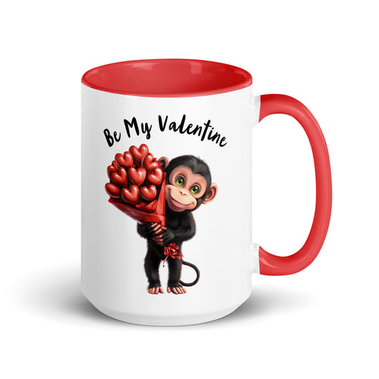 Looking for something for that special someone this Valentine's Day? This red and white mug is a fun gift that represents how much love you pour into your relationship each day. Featuring an adorable monkey holding a bouquet of red heart-shaped flowers, with the words "Be My Valentine" hovering above, this ceramic mug is perfect for coffee, tea, or any sip of your choice.