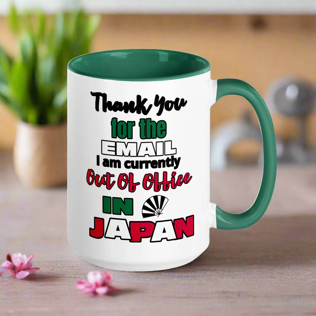 Don’t forget to pack this conversation-starter mug for your next adventure to Japan! Our "Thank you for the email. I am currently out of office in Japan" mug is perfect for sipping your favorite beverage—whether it’s a morning coffee, soothing tea, or even a signature Japanese cocktail at the hotel bar. At Corporate Business Store, we can’t make any guarantees, but we wouldn’t be surprised if this mug helps you strike up a few fun conversations along the way. Tanoshimu!