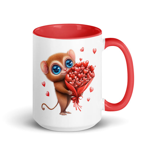 Looking for a gift for that special someone this Valentine's Day, birthday or wedding anniversary? This ceramic mug features an adorable tarsier holding a bouquet of red heart-shaped flowers. Made from durable ceramic, this mug is ideal for coffee, tea, or any beverage of choice.
