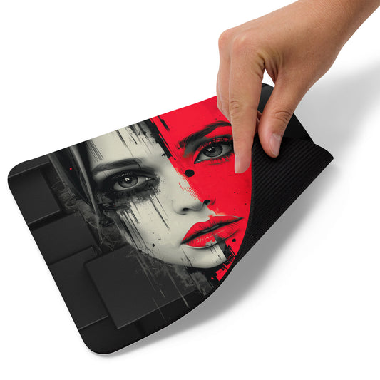 Urban chic mouse pad with bright red, gray and black color themed. This mouse pad's design represents women's empowerment.